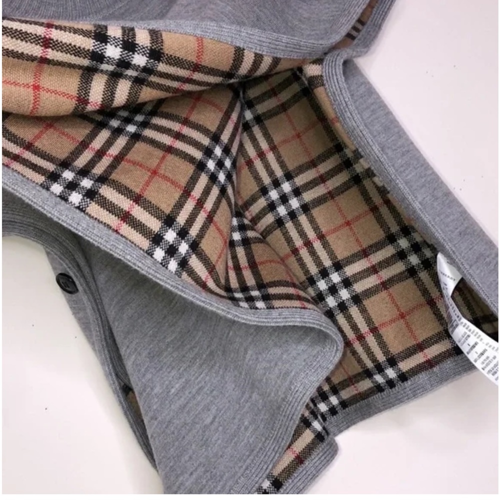 Burberry Gray Poncho with Plaid Accent - Picture 10 of 13